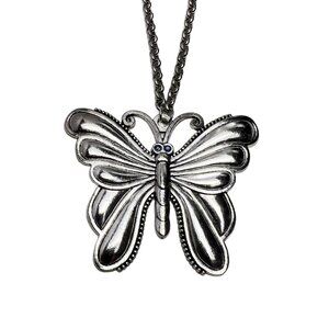 Butterfly Pendant Necklace with Blue Crystals Antique Silver Tone